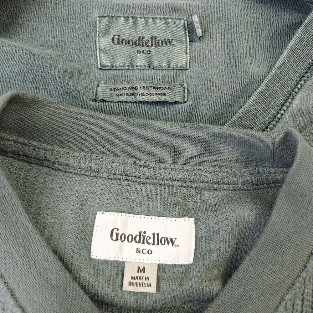 Goodfellow Bundle 2pc Men's M Green Waffle Sweater Long Sleeve Shirt Minimalist